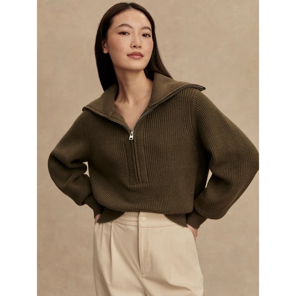 Varley Sweaters - Varley Maura Half Zip Sweater Womens Large Rib Knit Olive Green NWT Pullover